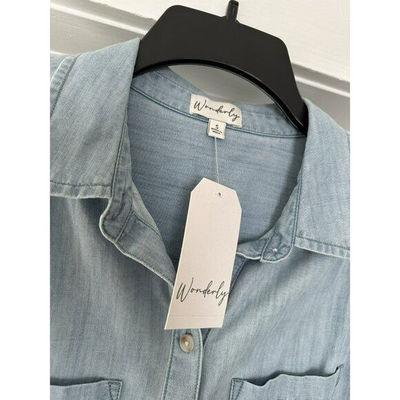 NWT Wonderly Chambray Denim Button Down Shirt Dress Size Small Light Blue - Picture 3 of 6